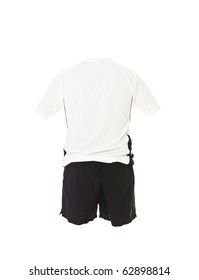 White Football Shirt With Black Shorts Isolated On White Background