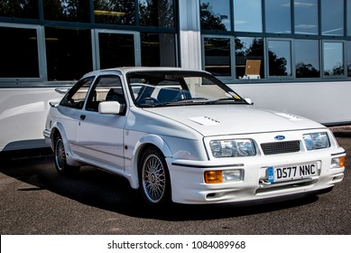 White Ford Sierra Cosworth RS500 Saloon Car.
