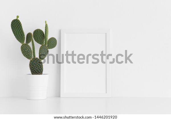 Download White Frame Mockup Opuntia Cactus Pot Stock Photo Edit Now 1446201920