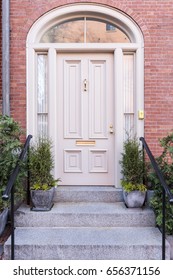 White Front Door Of A Luxury House