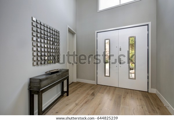 White Front Door Opens Contemporary Two Stock Photo Edit Now