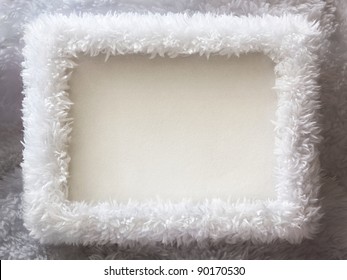 White Fur New Year Frame Background With Empty Space