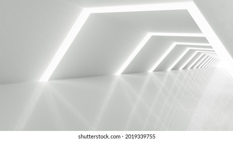 White futuristic tunnel leading to light. Wide angle. Modern style abstract 3d rendered background. - Powered by Shutterstock