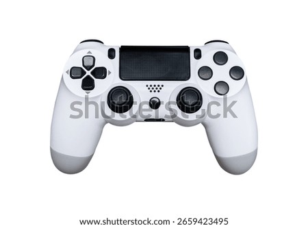 White gaming controller bluetooth joystick isolated on white background.