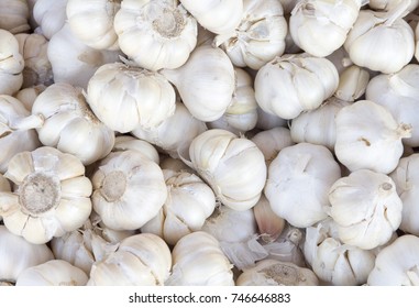 White garlic pile texture. Fresh garlic on market table closeup photo. Vitamin healthy food spice image. Spicy cooking ingredient picture. Pile of white garlic heads. White garlic head heap top view - Powered by Shutterstock