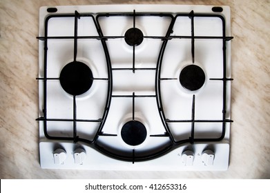 White Gas Stove, Top View,  Four Burners