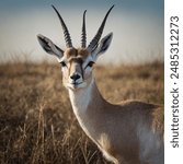 A white gazelle is a rare color variant of the gazelle, characterized by its predominantly white or light-colored fur. Gazelles are slender, swift antelopes known for their agility and speed, 