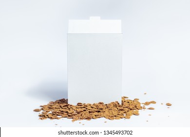 White generic cereal box, studio shot. Blank carton instant breakfast package on white background, front view