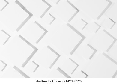 White geometric abstract background with rhombuses in hard light with strict grey shadows, top view, tile pattern. Elegant modern backdrop in minimal style. - Shutterstock ID 2142358125