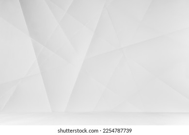 White geometric abstract scene with single crossed lines and corners with soft light gradient, in minimal modern simple style with white wood table as surface for presentation. - Shutterstock ID 2254787739
