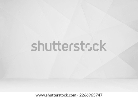 White geometric abstract scene with single crossed lines and corners with soft light gradient, in minimal modern simple style with white wood table as surface for presentation.
