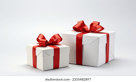 White gift box with red ribbon, blank white background for design - Powered by Shutterstock