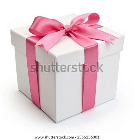 White gift box whit pink ribbon isolated white background for your design event.