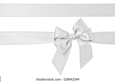 White Gift Silk Ribbon And Bow Isolated On The White Background