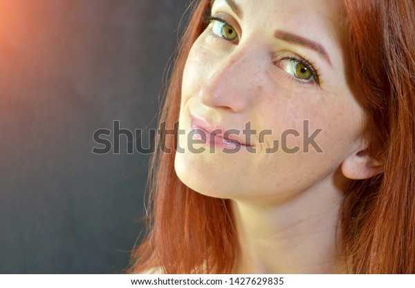 White Girl Red Hair Green Eyes People Beauty Fashion Stock Image