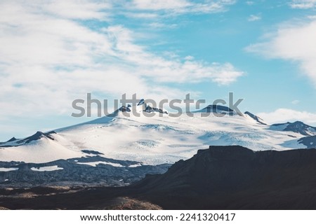 White glacier cap of snowy Snaefellsjokull volcano in Iceland