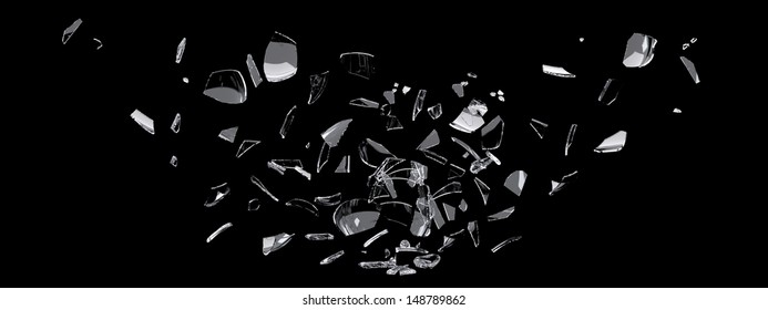 White Glass Shards Scattered Across Black Surface