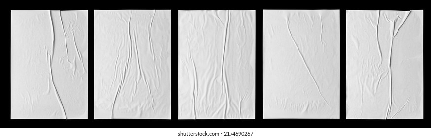 white glued creased paper , poster mockup on wall, white paper wrinkled poster template , blank glued creased paper sheet mockup. empty paper mockup. clipping path - Shutterstock ID 2174690267
