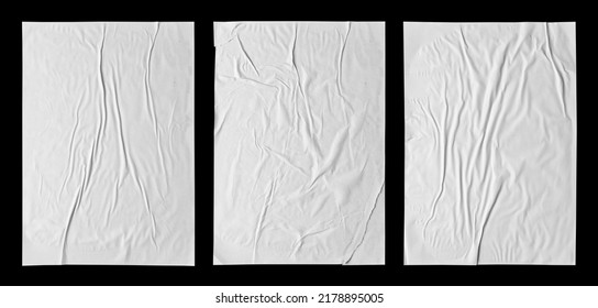 white glued creased paper , poster mockup on wall, white paper wrinkled poster template , blank glued creased paper sheet mockup. empty paper mockup. clipping path - Shutterstock ID 2178895005