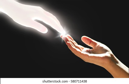 White God's Hand is Touching The Hand 
