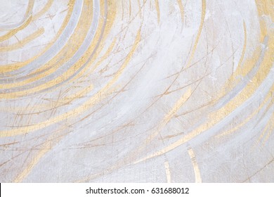 White And Gold Antique, Rustic Acrylic Colors, Brush Painted Texture, Background Texture, Space For Copy