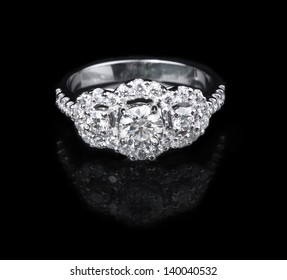 White Gold Diamond Ring On Black Background