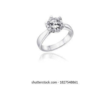 White Gold Engagement Ring With Diamond.Diamond Ring Isolated On White Engage Solitaire Style Ring.wedding Ring