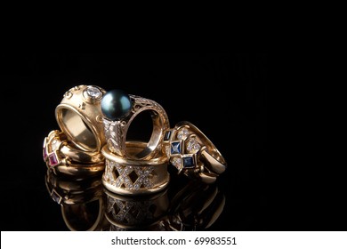 White Gold Jewelry On Black Background