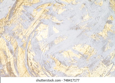 White And Gold Oil Painted Abstract Work, Rustic Acrylic Colors, Brush Painted Texture, Background Texture, Space For Copy