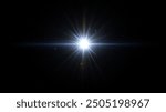 White and golden beams of bright light shining on black background