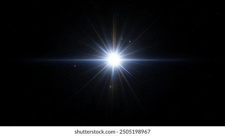 White and golden beams of bright light shining on black background