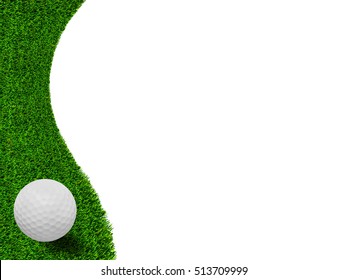 White Golf Ball On Green Grass Left Side Background