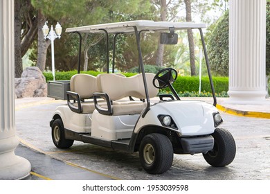 White golf cart of the Hotel  .Travel service  concept .