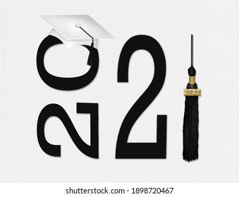  White Graduation Cap With Black Tassel 3d Illustration For The Class Of 2021 Isolated On White Background 