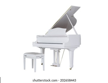 White Grand Piano On A White Background. Play Music