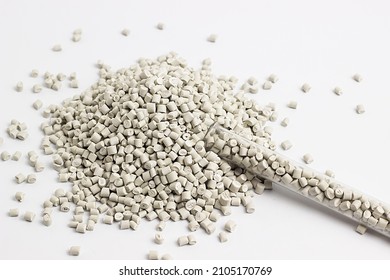 white granules of polypropylene, polyamide. Background. Plastic and polymer industry. Microplastic products.