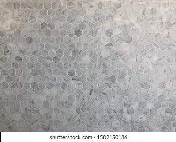 White And Grey Hexagon Marble Tile Wall For Background , Seamless Marble Wallpaper , For Interiors Design.