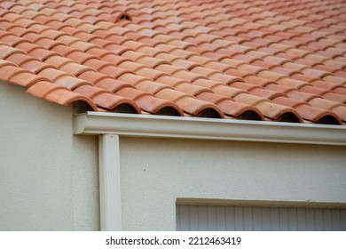 White Gutter Guard System Fascia Drip Edge On Single Family Home Neighborhood 