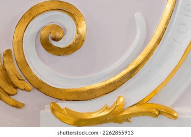 White gypsum bas-relief with gold colored details, wall design, rococo style, classic architecture abstract template - Shutterstock ID 2262855913