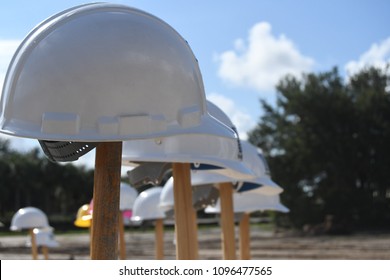 White Hard Hat On A Shovel Construction Groundbreaking Franchise New Business Corporate