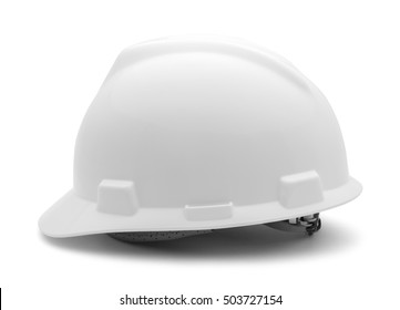 White Hard Hat Side View Isolated On White Background.