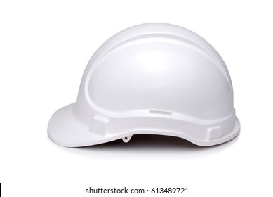 White Hardhat Viewed From Side And Isolate On White.