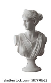 White head marble statue of roman Ceres or greek Demeter isolated on white