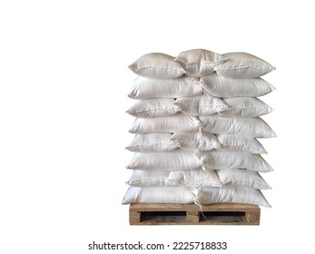 White hemp sack Packing chemical fertilizer, sugar, flour, rice waiting for delivery on the White Background