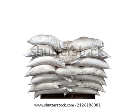 White hemp sack Packing chemical fertilizer, sugar, flour, rice waiting for delivery on the  White Background 