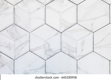 White Hexagon Marble Tile Wall For Background , For Interiors Design. High Resolution