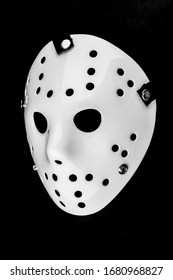 white hockey ice mask isolated on black background. 