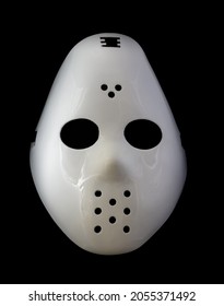 White Hockey Mask Isolated Against Black Background