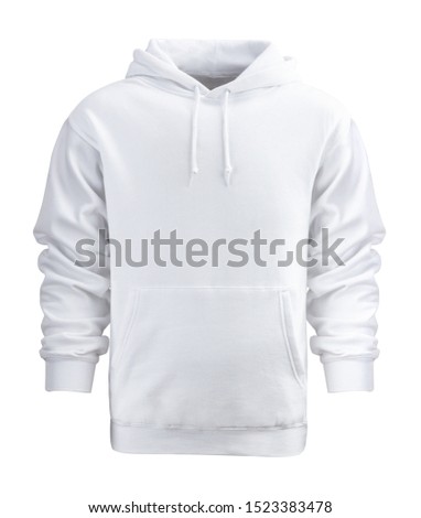 White hoodie template, hoodie sweatshirt long sleeve with clipping path, hoody for design mockup for print. Isolated on white background.