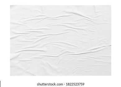 white horizontal paper wrinkled poster  template , blank glued creased paper sheet mockup with clipping path  - Shutterstock ID 1822523759